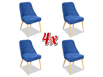 Elegant Modern Stuhl Holz Ess Zimmer Möbel Set 4x Stuhl Luxus Neu Blau Neu