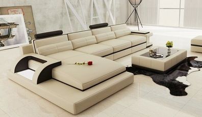 Ecksofa mit USB, olster Sofa Wohnlandschaft Sitz Eck Garnitur Leder Textil PH115