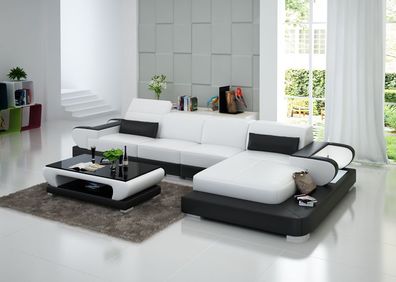 Ledersofa mit USB Wohnlandschaft Ecksofa Eck Garnitur Design Modern Sofa G8002C