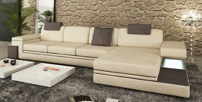 Moderne Wohnzimmer Design Couch Stoff Sofa Polster Eck Textil Garnitur LED + USB