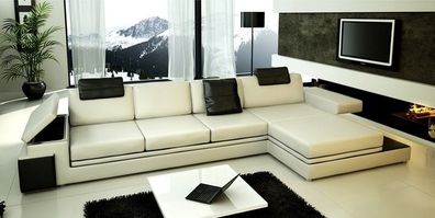 Design Wohnzimmer Couch Stoff Sofa Polster Eck Textil Garnitur LED + USB Beige