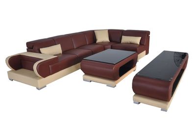 Leder Eck Sofa mit USB, arnitur Sofas Couchen Polster Wohnlandschaft Luxus Ecke