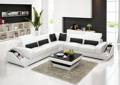 Ledersofa Couch Wohnlandschaft Ecksofa Eck Garnitur Design Modern Sofa mit USB