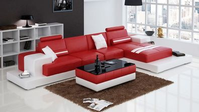 Ledersofa Couch Wohnlandschaft Ecksofa Eck Garnitur Design Modern Sofa USB LED