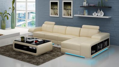 Ledersofa Couch Wohnlandschaft Ecksofa Eck Garnitur Design Modern Sofa mit USB