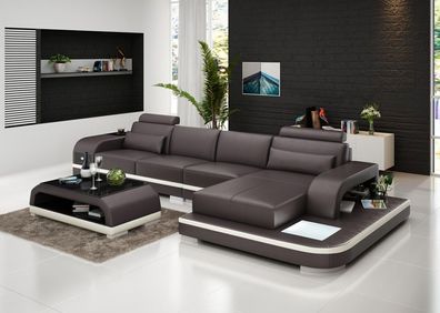 Ledersofa Couch Wohnlandschaft Ecksofa Eck Garnitur Design Modern Sofa mit USB