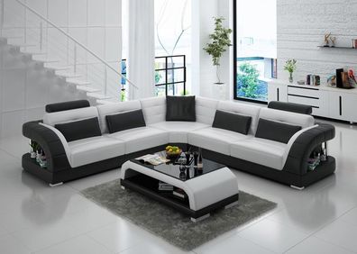 Ledersofa Couch Wohnlandschaft Ecksofa Eck Garnitur Design Modern Sofa mit USB