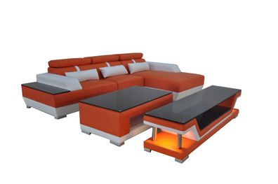 Ledersofa mit USB Wohnlandschaft Eck Garnitur Design Modern Sofa L-Form Chaise