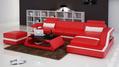 Ledersofa Couch Wohnlandschaft Ecksofa Eck Garnitur Design Modern Sofa mit USB