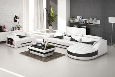 Ledersofa Couch Wohnlandschaft Ecksofa + Sessel Garnitur Design Sofa mit USB