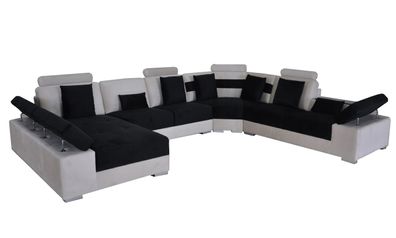 Ledersofa Couch Wohnlandschaft Eck Garnitur Design Modern Sofa U-Form mit USB