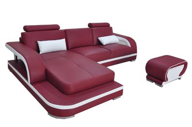 Leder Eck Rote Sofa USB Garnitur Sofas Couchen Polster Wohnlandschaft Luxus Ecke