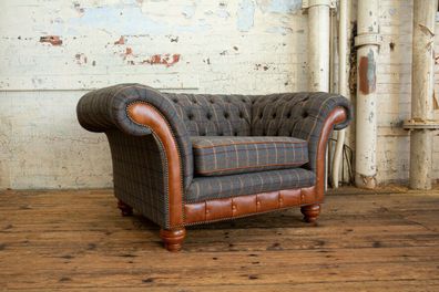 Sessel Couch Polster Sofa Textil Chesterfield Couchen 1,5 Sitzer Einsitzer Braun