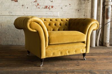 Design Chesterfield Stoff Sessel Sitzer Polster Sofas Lounge Gelb Club Couch