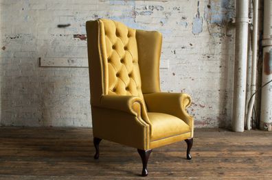 Chesterfield Sessel Fernseh Couch Ohrensessel Sofa Textil Couchen Polster Gelb