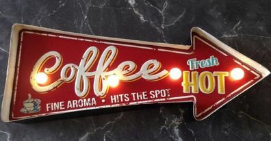 LED Schild Fresh Hot Coffee ! 40 x 16 x 5 cm DINER Cafe Pub Route 66 Breakfast