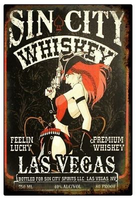 US Schild Sin City Whiskey 30x38 cm ovp Las Vegas Feelin Lucky