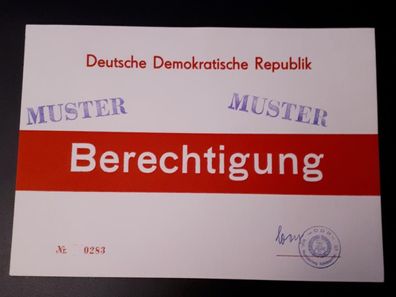 DDR MdI Berechtigungsschein MUSTER