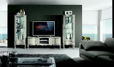 Schicke Set Garnitur 3tlg Rtv mit 2x Vitrine Italienische Möbel Wohnwand Schrank