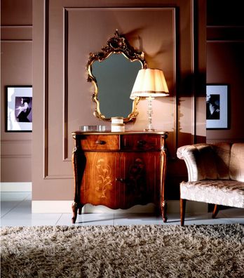 Möbel Stil Barock 2tlg Set Kommode mit Spiegel Luxus Holz Italienische Möbel Neu