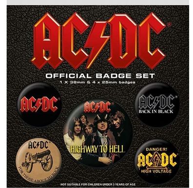 Anstecker Buttons 5er-Pack AC/DC Highway to hell Back in Black