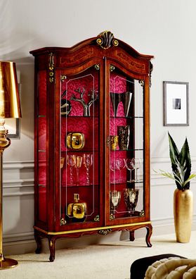 Vitrine Holz Schrank Glas Schränke Italienische Stol Möbel Anrichte Regal Barock