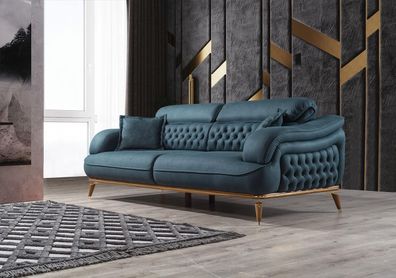 Wohnzimmer Sofa 3 Sitzer Couch Möbel Holz Blau Polster Möbel Sofa Neu