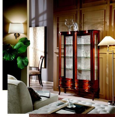 Möbel Klassische Vitrine Antik Stil Barock Rokoko Glasschrank Wohnzimmer Neu