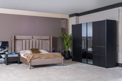 Schlafzimmer Set Komplett Bett + 2x Nachttische + Kleiderschrank 4tlg
