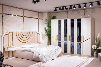 Modern Schlafzimmer Set Bett 2x Nachttische Kleiderschrank Design Möbel 4 tlg