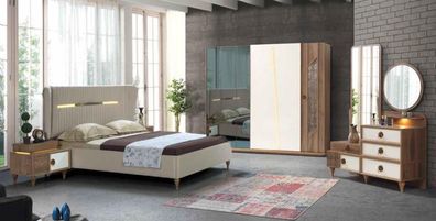 Design Schlafzimmer Set Bett Nachttische Kommode Kleiderschrank Komplett 5tlg