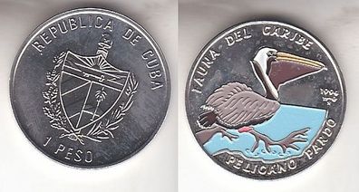 1 Peso Nickel Farb Münze Kuba Fauna der Karibik, Pelikan 1994 (112015)