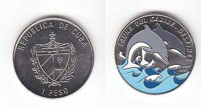 1 Peso Nickel Farb Münze Kuba Fauna der Karibik, Delphine 1994 (111778)