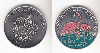 1 Peso Nickel Farb Münze Kuba Fauna der Karibik, Flamingos 1994 (111068)