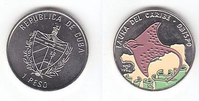 1 Peso Nickel Farb Münze Kuba Fauna der Karibik, Rochen 1994 (111167)