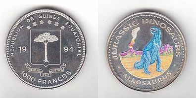 1000 Francos Nickel Farb Münze Äquatorial Guinea Allosaurus 1994 (110355)