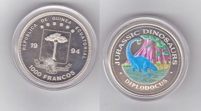 1000 Francos Nickel Farb Münze Äquatorial Guinea Diplodocus 1994 (110963)
