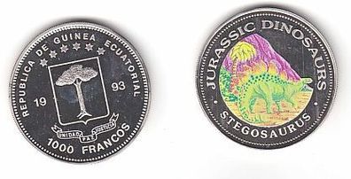 1000 Francos Nickel Farb Münze Äquatorial Guinea Stegosaurus 1993 (110980)