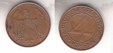 4 Pfennig Kupfer Münze Deutsches Reich 1932 A (112116)