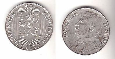 50 Kronen Silber Münze Tschechoslowakei J.V. Stalin 1949 (111582)