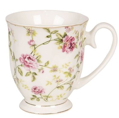 6CE0838 Clayre & Eef Porzellan Tasse Becher Kaffeebecher Shabby Blumen Goldrand