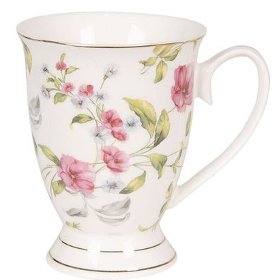 Clayre & Eef Porzellan Tasse Becher Kaffeebecher Shabby Blumen Goldrand 6CE0834