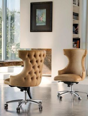 Bürostuhl Holz Chef Sessel Chesterfield Italien Möbel Braun Drehbar Braun Neu
