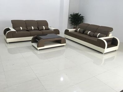 Designer Möbel Moderne 3 + 3 Sitz Sofagarnitur Set Couch Sitz Sofa Ledersofa Neu
