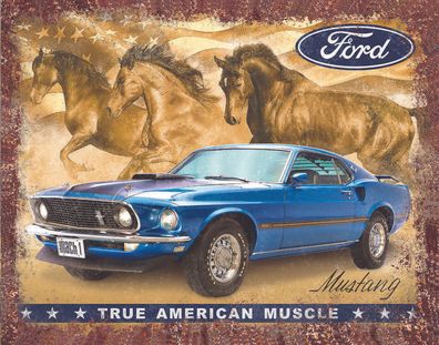 US Schild ca. 30 x 40 cm Ford Mustang Mach 1 - True american Muscle V8 Big Bloc