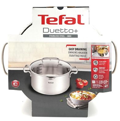 Tefal DUETTO+ Kochtopf mit Deckel Glasdeckel 24 cm Topf 5 L Induktion Edelstahl