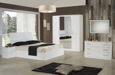 Design Schlafzimmer 6 tlg. Komplettes Set Bett Nachttisch Kommode Spiegel Holz