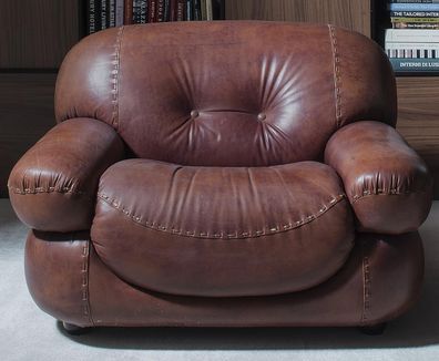 Vintage Leder Sessel Wohnzimmer Echtleder Polster Fernseh Italienische Möbel Neu
