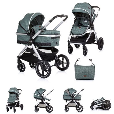 B-Ware Chipolino Kinderwagen 2 in 1 Aspen Wickeltasche Moskitonetz Korb grün