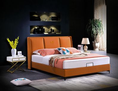 Bett Polster Orange Luxus Doppel Hotel Betten Leder Schlafzimmer 180x200 Möbel